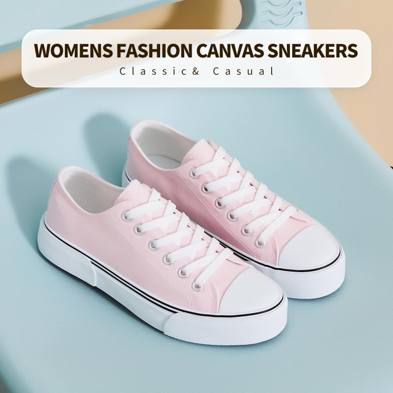 hash bubbie Women's Canvas Shoes Fashion Canvas Sneakers for Women Casual Tennis Shoes Low Top Walking Shoes(Pink,US8) - Image 2